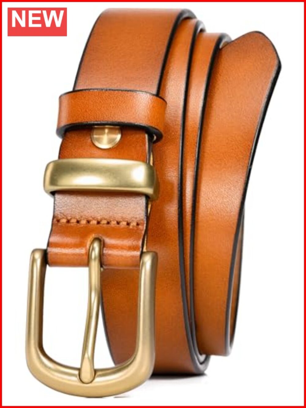 WOLFANT Women's 100% Italian Full Grain Leather Belt with Gold Buckle